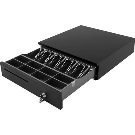 Kassenschublade, kompaktes Design, sichere Aufbewahrung von Geldscheinen und Münzen, schwarz (1/2)
