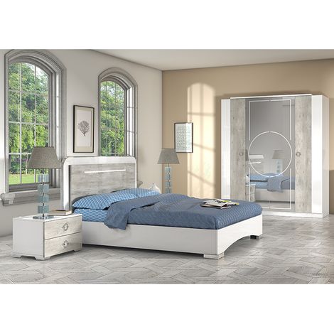 GOYA - Ensemble Lit 160x200cm + 2 Chevets + Armoire