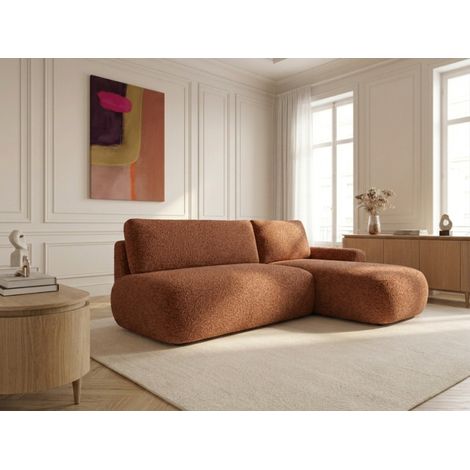 BOBOCHIC - Canapé d'angle convertible TANGO tissu bouclette Angle droit  Orange (1/5)