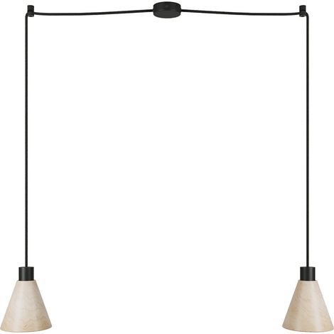 Lampada a sospensione a 2 cadute con paralumi conici in legno  Senza lampadina - Nero