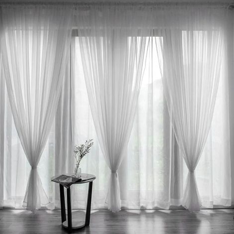 Lot de trois rideaux transparents blancs cent sur deux cents centimètres pour salon et chambre voilages modernes et élégants