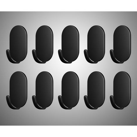 CSPARKV 10 Stück Klebehaken, Weißer Klebehaken Badezimmer Wandklebehaken, Rostfreier Selbstklebender Haken Ohne Bohren Wandaufkleberhaken (Schwarz)