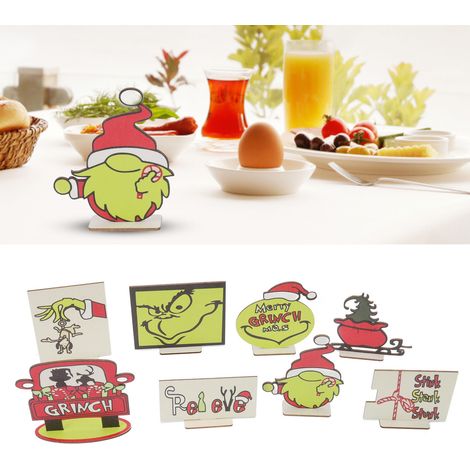 Ensemble de 8 ornements décoratifs superposés Grinch, décorations de Noël de style dessin animé pour la maison et les occasions festives. (1/5)