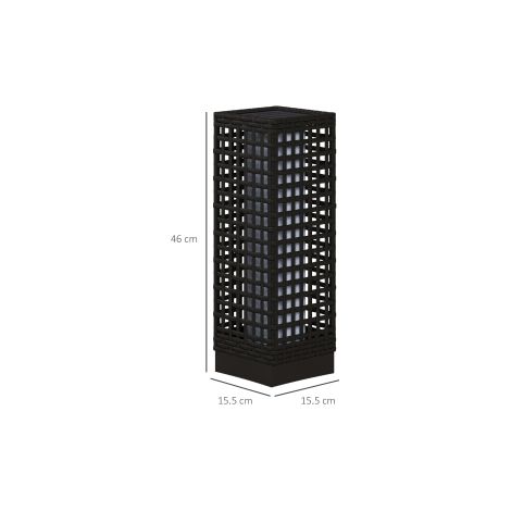 Lumière solaire design rotin 15,5x15,5x46cm étanche avec capteur crépusculaire, lampe de jardin LED automatique noire pour terrasse & jardin (1/5)