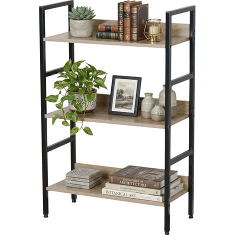 Estantería Baja de Salón, Librería Altura Pequeña Rubi Roble Cambrian y Negro con 3 Estantes 60x93x28 cm