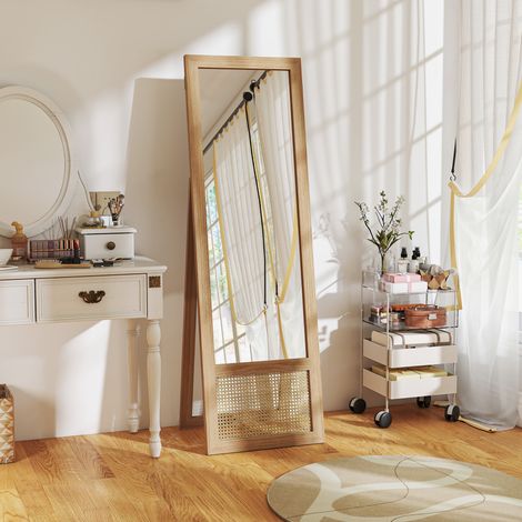 Espejo de Cuerpo Entero 160x50 cm con Marco de Madera y Soporte para Salón Dormitorio Natural (1/5)