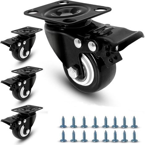 4 Swivel Castors with Brake 50mm Rubber Castor Furniture Wheels with 280kg Capacity Non-Marking Heavy Duty Caster - Rubber Wheel for Trolley (1/5)