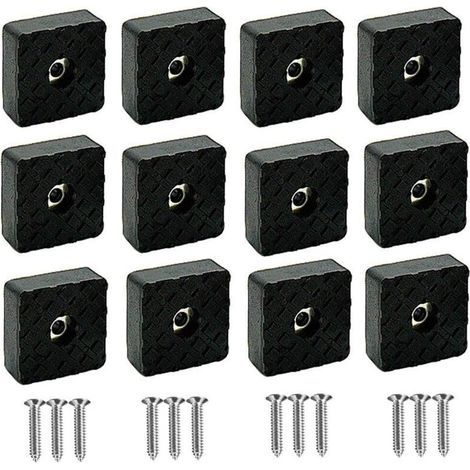 Lot de 16 patins de protection en silicone noir pour pieds de meubles, tampons élastiques en caoutchouc antidérapants pour pieds de meubles et chaises avec vis (30 x 30 x 10 mm) (1/4)