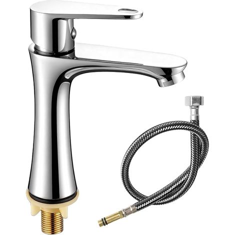 Stainless Steel Cold Water Faucet with Connection Hose 80cm Cold Water Faucet Bathroom Guest Basin Faucet WC Single Lever Faucet for Bathroom Guest Toilet (1/5)