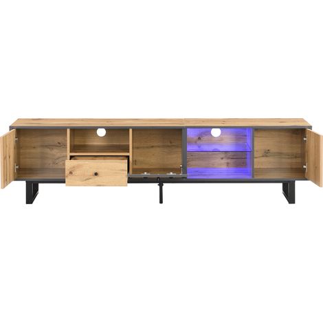 ELVMI Mobile TV con 3 Ante, 3 Vani, 1 Cassetto e LED per Soggiorno in Pannelli di Particelle 190×40×50 cm Naturale (1/5)