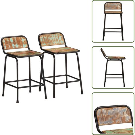 vidaXL Tabourets de bar lot de 2 46x35,5x70cm bois massif récupération (1/5)