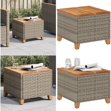 Mesa de jardín ratán sintético madera acacia gris 45x45x37 cm - Ratán sintético - Madera acacia