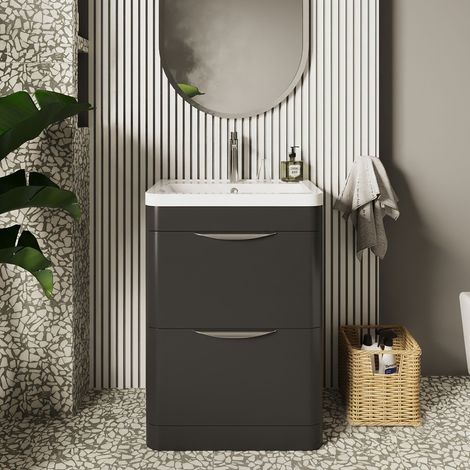 Nuie Parade Soft Black 600mm 2 Drawer Vanity Unit and Polymarble Basin - FPA1401 (1/5)