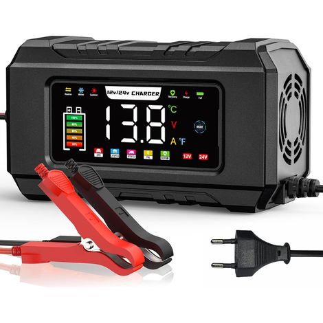 15A Chargeur de Batterie Voiture, 12V/24V Chargeur Voiture Electrique avec Mémoire Intelligente, Anti-Manipulation Accidentelle, 9 Étapes de Charge, Chargeur Batterie LiFePO4 Moto avec Écran LCD (1/5)