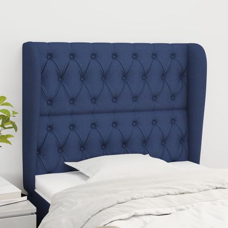 Tête de lit avec oreilles pour lit simple, Cadre de lit, Tableau décoratif de chevet Bleu 93x23x118/128 cm Tissu SDG15736 (1/5)