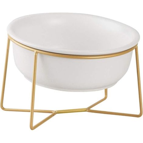 White Large Ceramic Tilted Elevated Cat Dog Bowl Raised Cat Food Water Bowl Dish Pet Comfort Feeding Bowls with Gold Iron Stand (1/5)