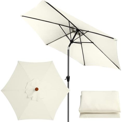 Toldo de repuesto para sombrilla de 3 metros, toldo de repuesto universal para sombrilla, cubierta para sombrilla de jardín, terraza o mesa de mercado (3 m/6 varillas, blanco) (1/5)
