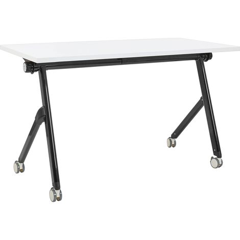 Scrivania rettangolare pieghevole con rotelle portatile con struttura in metallo bianco e nero 120 x 60 cm Bendi (1/5)