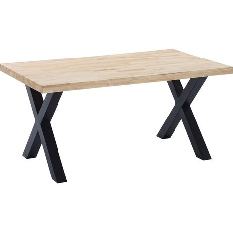 Home Heavenly® - Mesa comedor industrial DAREK, de madera maciza y patas metal tipo 'X'  Color: Roble Nordish - Negro, Medidas: 160 x 90 cm (1/5)