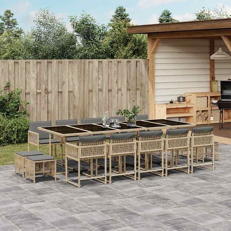 15-tlg. Garten-Essgruppe mit Kissen Beigemischung Poly Rattan (1/5)