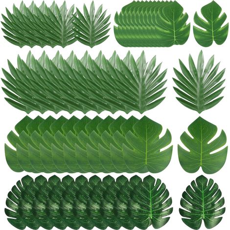 Lot de 50 Feuilles de palmier, 5 tailles, Tissu soie, Vert, Décoration fête, Mariage, Maison