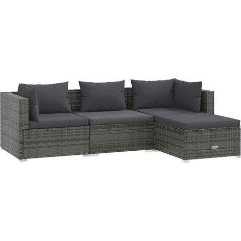 Maison Exclusive - Set Divani da Giardino 4 pz con Cuscini in Polyrattan Grigio (1/5)