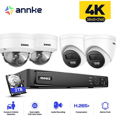 ANNKE 4PCS 12MP Sistema di telecamere di sorveglianza interni esterni, rilevamento di persone/veicoli, accesso remoto visione notturna colori, 2 Torri+ 2 Dome Telecamere2 TB (1/5)