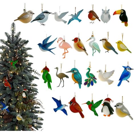Calendrier De L'Avent Oiseau En Verre De Mer 2025, 2D Décor Saisonnier Acrylique, Décorations Compte À Rebours Noël 24 Jours Avec Oiseaux, Pour Maison Arbre Mur Fenêtre Porte (1/5)