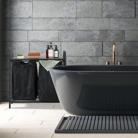 Relaxdays Wäschekorbregal, HBT: 72x73x33 cm, Wäscheablage, 2 ausziehbare Fächer, Wäschesammler Industrial, schwarz/braun