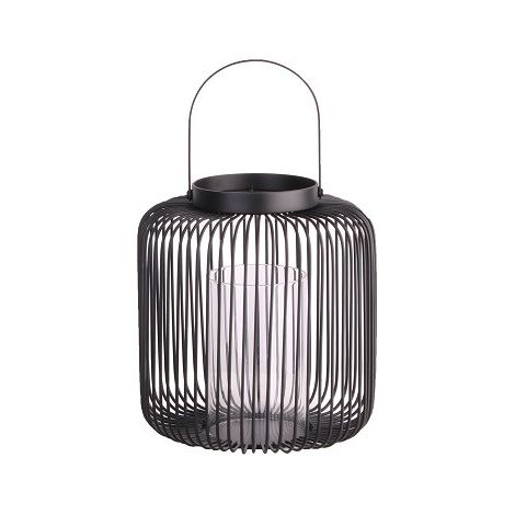 TrendLine Deko Eisen-Glas Windlicht rund Ø 28 x 17 cm schwarz Windlicht