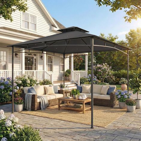 Gazebo de jardin extérieur à double toit 3x3 m Gris foncé