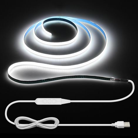 Bande lumineuse LED COB 5V USB 1M Ajustable 5mm Large Blanc Froid 6000K 400LEDs Bande lumineuse Autocollante avec interrupteur pour éclairage de chambre TV éclairage de fond de cuisine (1/5)