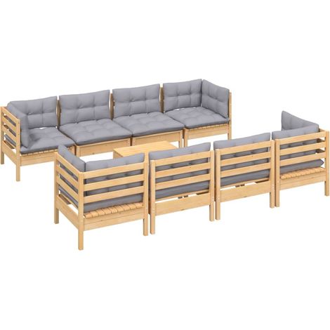 Juego de muebles de jardín 9 pzas y cojines madera maciza pino vidaXL (1/4)