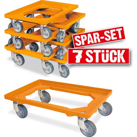 BRB Lot de 7 roulettes logistiques pour conteneur 600 x 400 mm - Charge maximale : 250 kg - Orange (1/2)