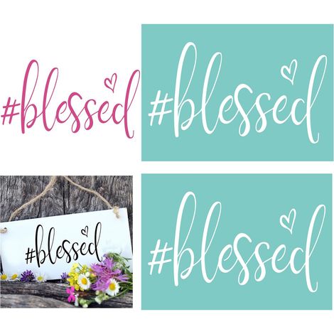 Lot de 2 pochoirs en soie avec mot « Blessed » - Réutilisables - Pour décoration/impression sur bois/tissu/mur/tasse/assiette/verre/papier, projets d'artisanat à la maison (12,7 x 17,8 cm) (1/5)