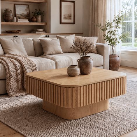 Tavolino quadrato con contenitore nascosto 75 x 75 x 35 cm, legno e MDF, naturale DESVIAE (1/5)