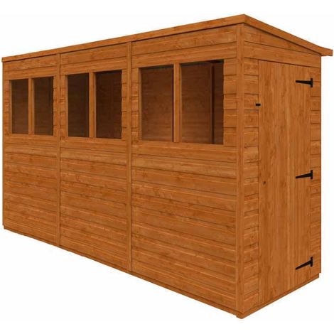 12x4 Flex Pent Summerhouse Garden Sunroom 12mm Flex - L353.8 x W115 x H203 cm - Solid Wood/Softwood/Pine - Burnt Orange