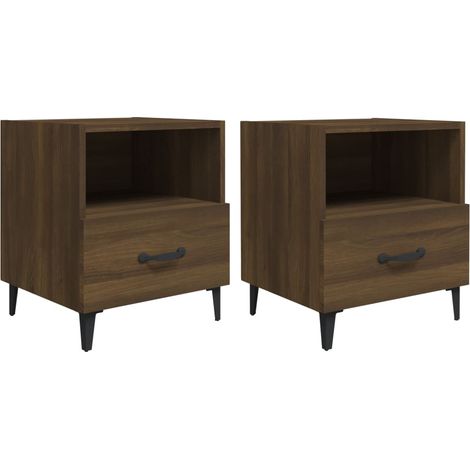 Juego de 2 mesitas de noche con compartimento abierto y cajón 40 x 35 x 47,5 cm en madera contrachapada marrón y metal DEC035213