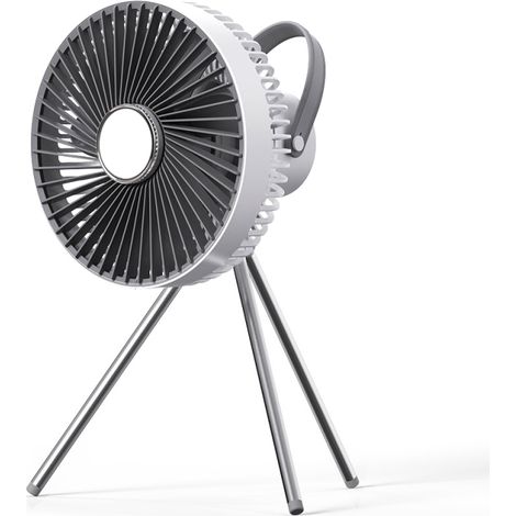 Linterna-ventilador 2 en 1 para camping con mando a distancia magnético, trípode desmontable y función de temporizador, ideal para acampar, pescar y hacer senderismo.