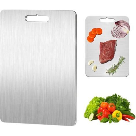 Tagliere in titanio - Doppia faccia in acciaio inox - Senza BPA - Per cucina, carne, pane, verdure e frutta (34 x 23 cm) (1/5)