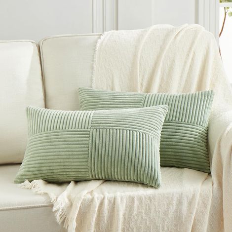 Set di 2 federe per cuscini in stile boho, 30x50 cm, verde salvia, motivo a croce, federe decorative in velluto a coste, federa accogliente, federa moderna per divano, camera da letto, sedia, letto (1/5)