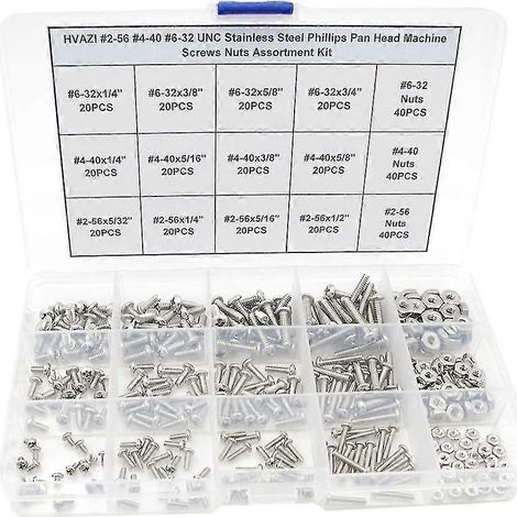 Assortiment de vis et d'écrous à tête Phillips en acier inoxydable, tailles n° 2-56, n° 4-40, n° 6-32 (UNC) (1/5)