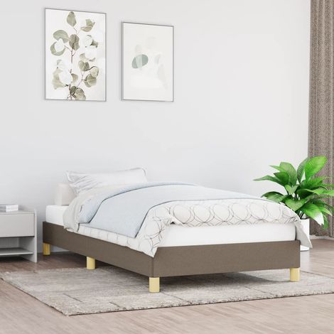 Cadre de lit 90 x 200 cm sans matelas en tissu taupe avec sommier à lattes, 17kg - PANGIVO (1/5)