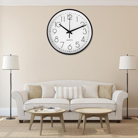 Orologio da parete moderno bianco da 25 cm, silenzioso, senza ticchettio, orologio da parete decorativo rotondo, orologio da parete facile da leggere, design nero minimalista, per camera da letto, sog (1/4)