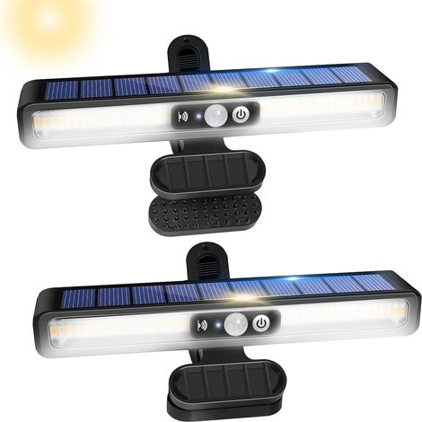 Lampe Solaire Exterieur, 2 Pièces Clip On Lumiere Solaires avec Détecteur de Mouvement, 3 Modes 36 LEDs Étanchéité IP65 Applique Murale Solaire LED pour Jardin Couloir Clôture - Lumière Chaude (1/5)