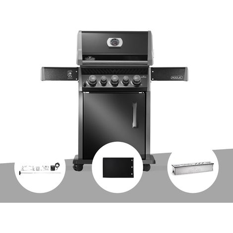 Barbecue à gaz Rogue 425 RB 3 brûleurs + 1 réchaud latéral + 1 brûleur rôtissoire + Rôtissoire + Plancha + Boitier de fumage - Napoléon