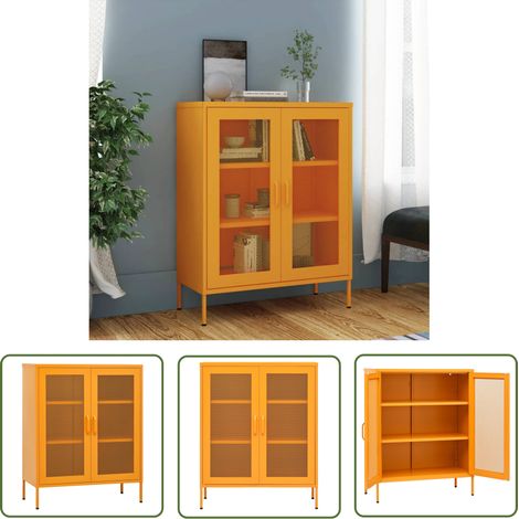 The Living Store Lagerschrank Senfgelb 80x35x101,5 cm Stahl - Lagerschrank - Stauraum - Regal - Metallregal - Wohnzimmermöbel (1/5)