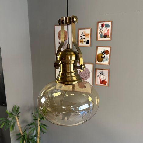 bamyum Solvia Suspension Luminaire Verre Rétro en Metal de 30 cm, Lustre de Salon Vintage, Éclairage de Plafond pour Chambre, Cuisine, Lampe Suspendue (1/4)