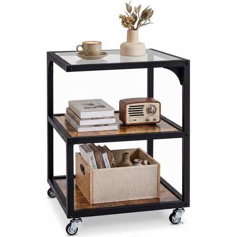 3-Tier Side Table with Glass Top and Steel Frame (1/5)