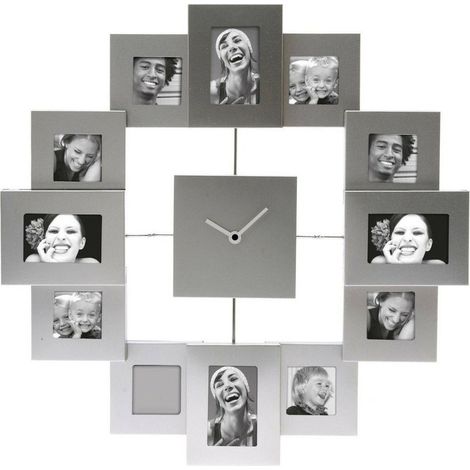 Orologio da parete portafoto collage album multiplo 12 cornice alluminio per ritratti moderno vintage bellissimo e particolare (1/5)